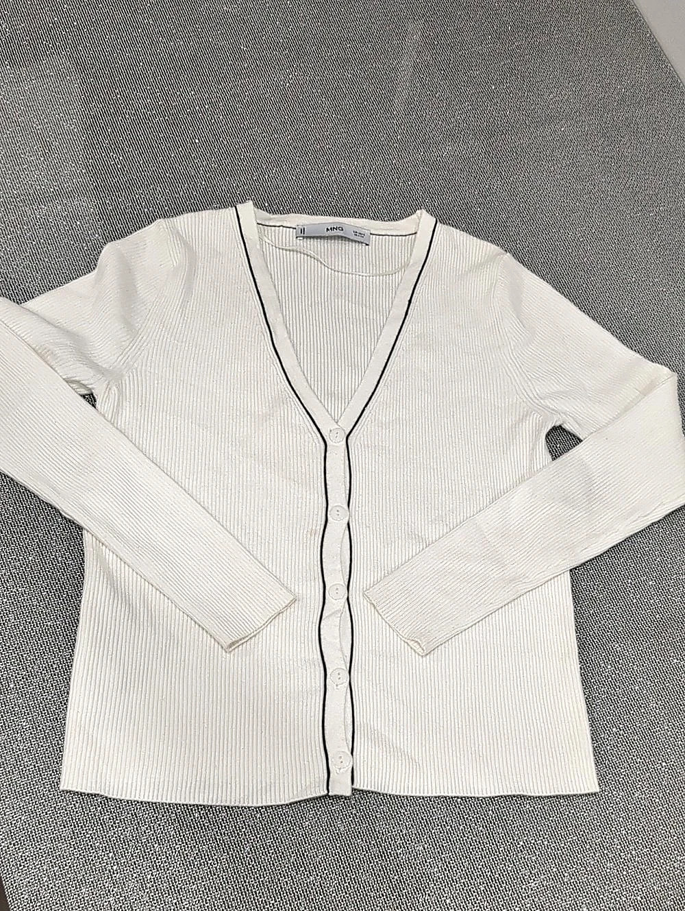 MNG Ribbed Button-Front Cardigan in White Size Small - Picture 2 of 4